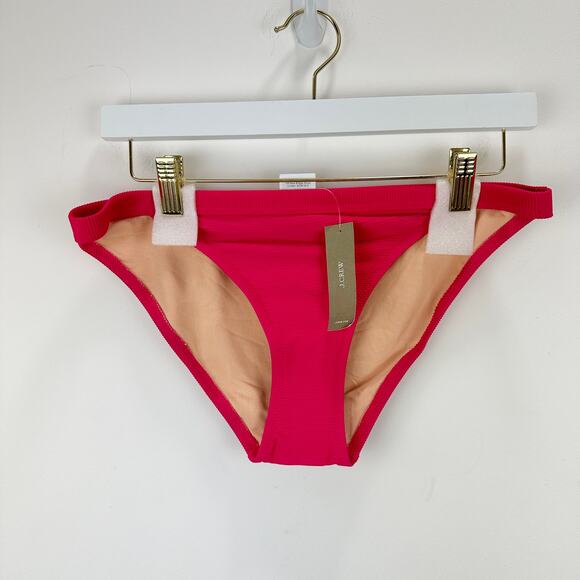 J.Crew Ribbed Trim Hipster Full Coverage Bikini Bottom Pink Beach Resort M NWT - Picture 2 of 10